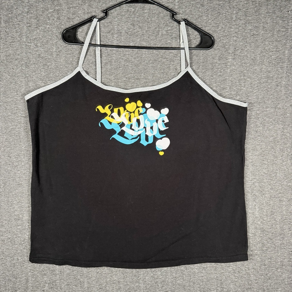 Joe Boxer Cami Womens 3X Black Love Heart Graphic Silver Trim Stretch Tank Top